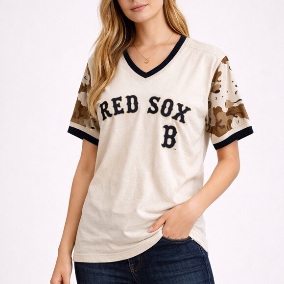 Genuine Merchandise Tops - Boston Red Sox Cream Camo V-Neck Tee Shirt Small | Genuine Merchandise